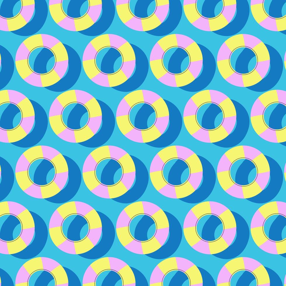 Inflatable rubber ring lifebuoy top view seamless pattern vector