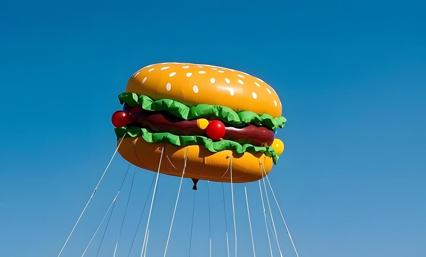 A large hamburger kite flying in the sky photo