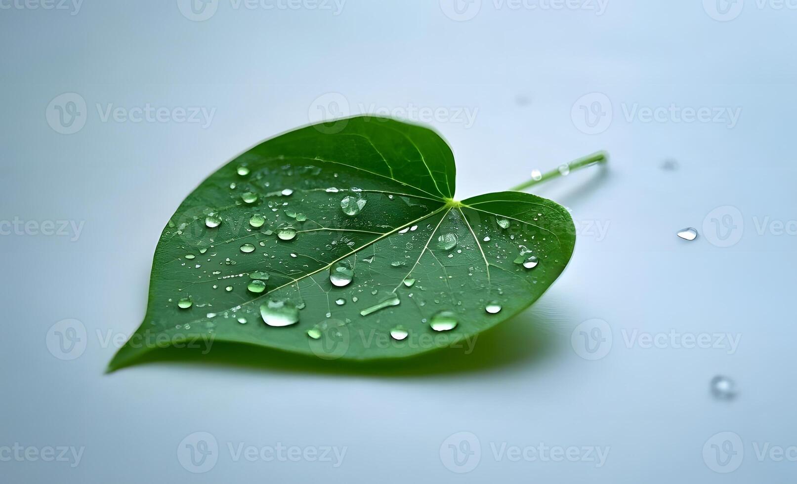 A green leaf with water droplets on it photo
