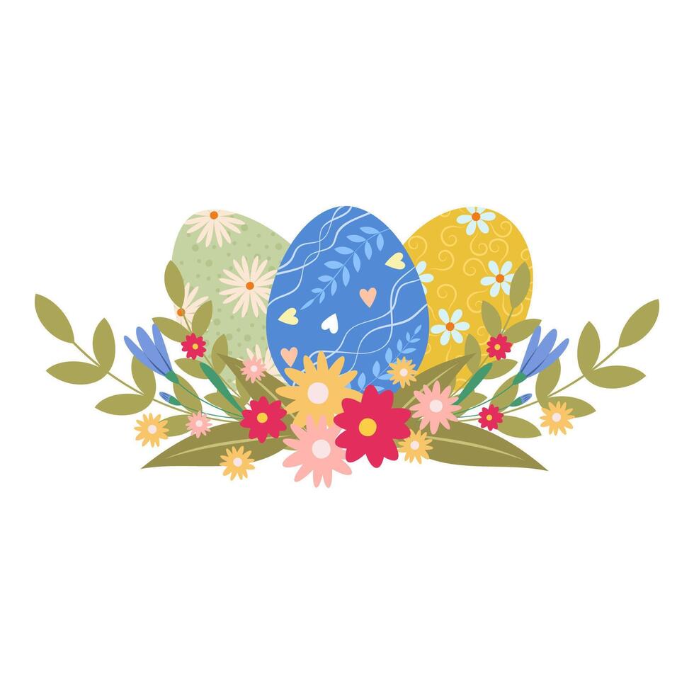 Easter Eggs and Flowers Celebration Arrangement vector