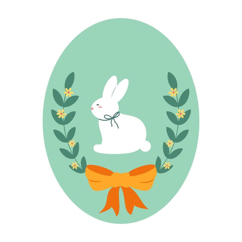 Bunny with Orange Bow Easter Egg vector