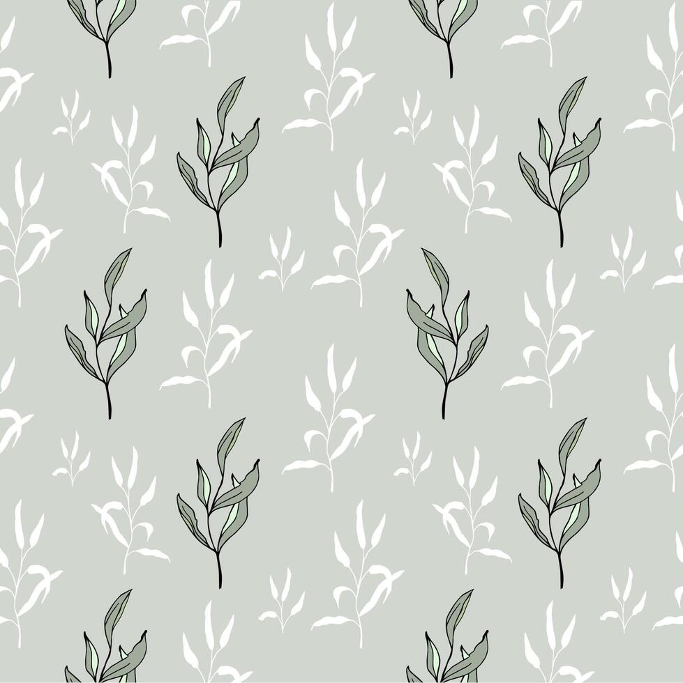 greenery hand drawn seamless pattern with small line art leaves Perfect for background, textile, or wrapping paper A delicate, repeating pattern Minimalist and elegant aesthetic vector