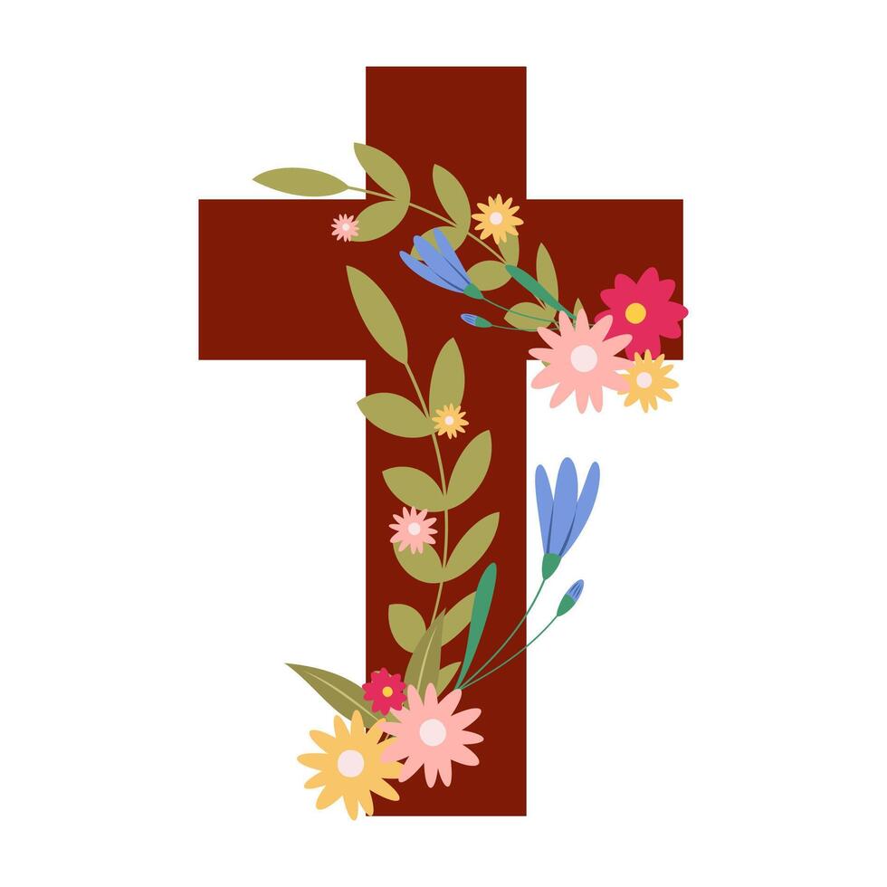 Floral Cross for Happy Easter vector