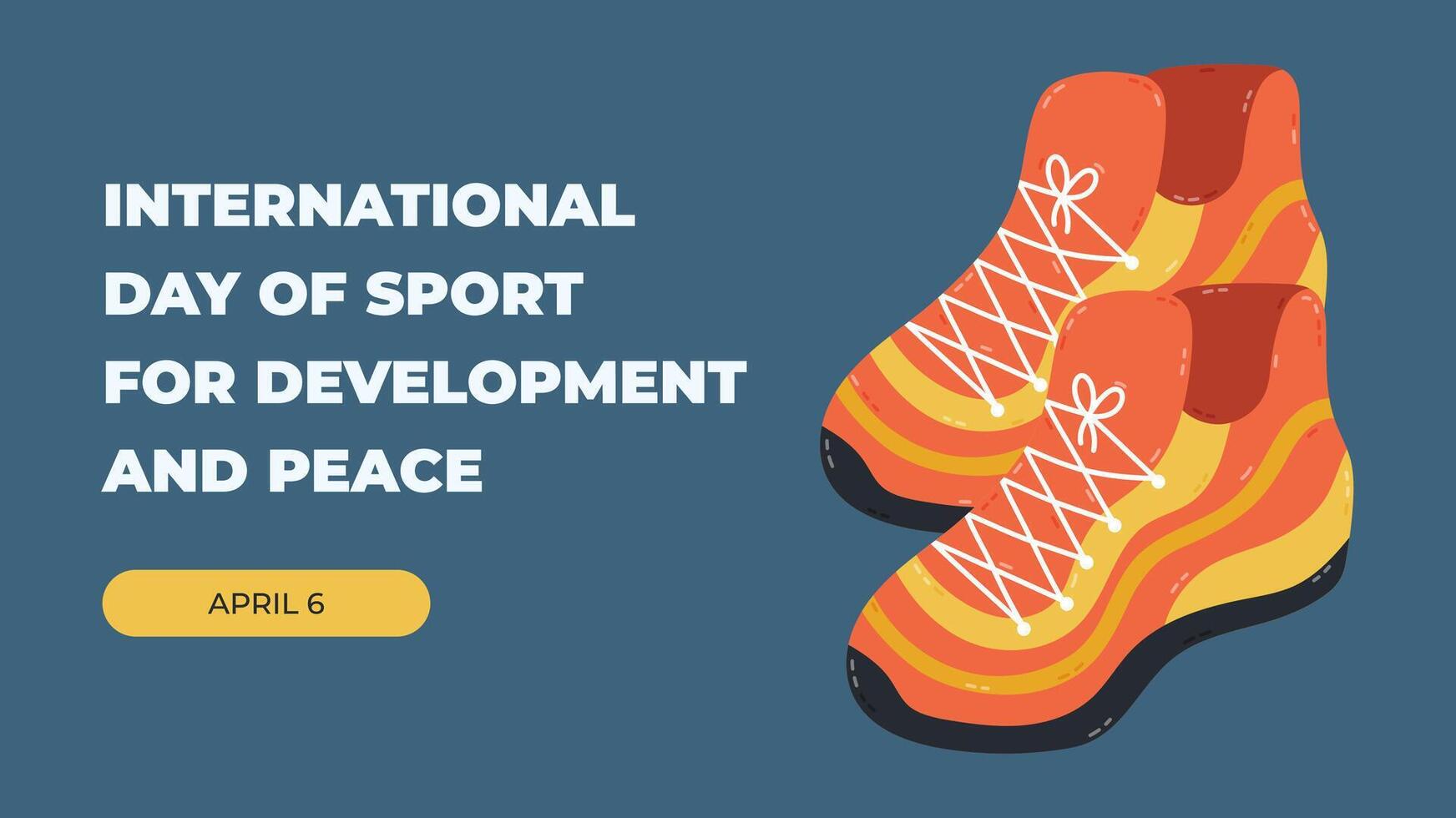 Horizontal simple banner for International Day of Sport for Development and Peace with pair of sneakers for jogging, jumping, training. Trendy holiday poster website background, social media design. vector