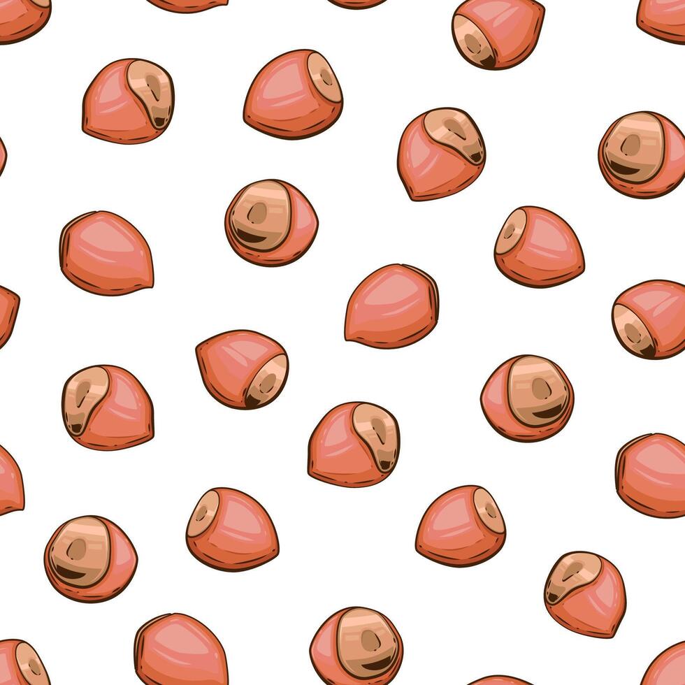 Nuts seamless pattern. Hazelnut background. Organic food concept. Nuts pattern for fabric, packaging, coffee and bakery shops. Hand Drawn illustration vector