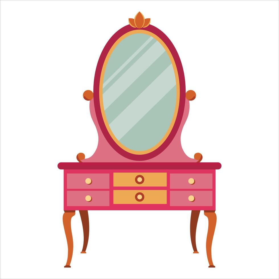 Dressing Table with Mirror on White vector