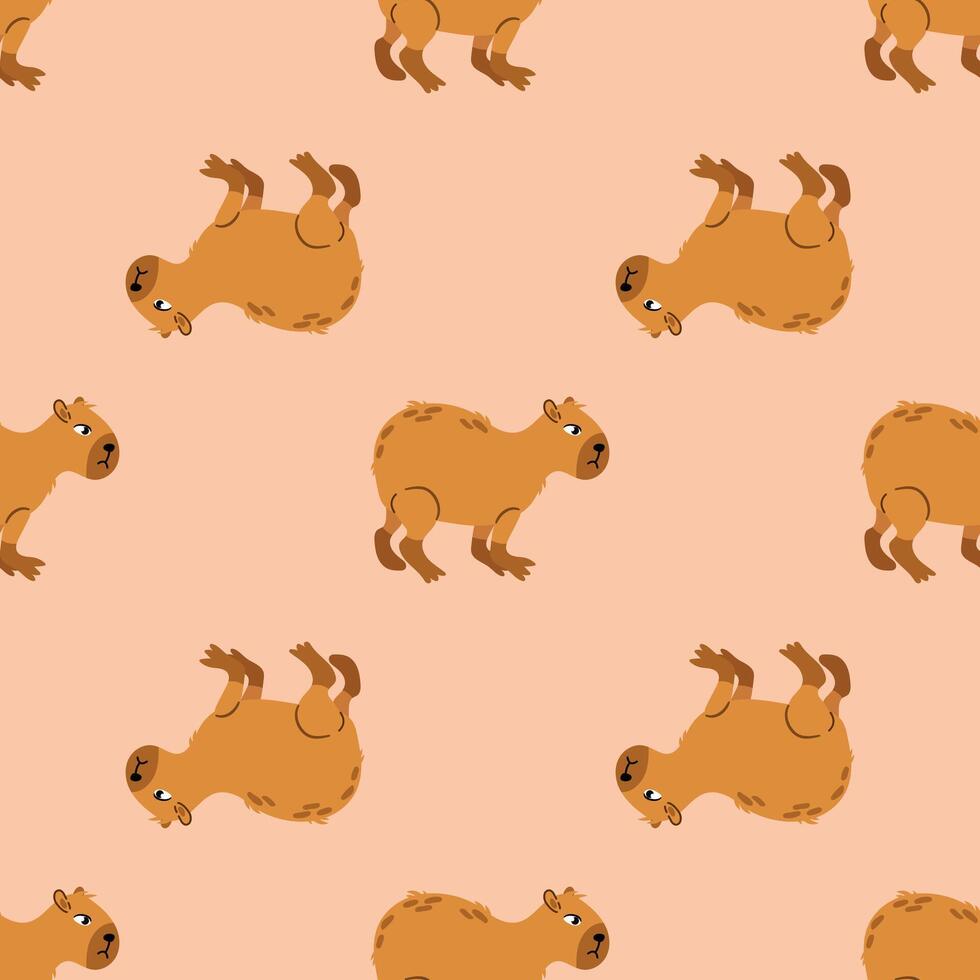 Seamless pattern with cute capybaras. vector