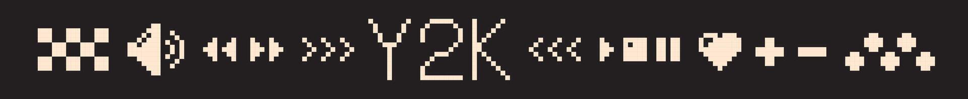 Pixel game art Y2K elements. 8 bit retro style user interface icons. vector