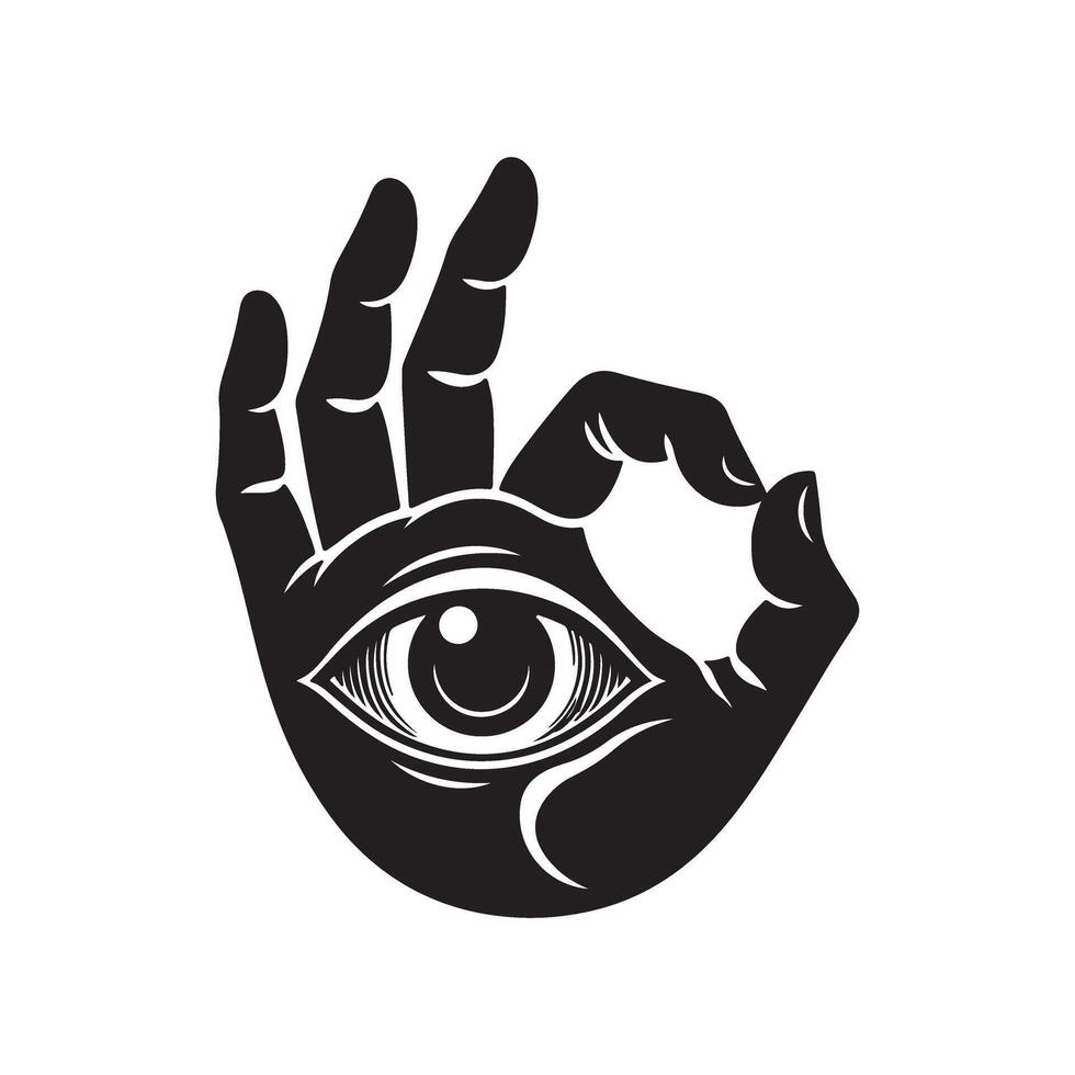 An all seeing eye in the middle of a hand vector