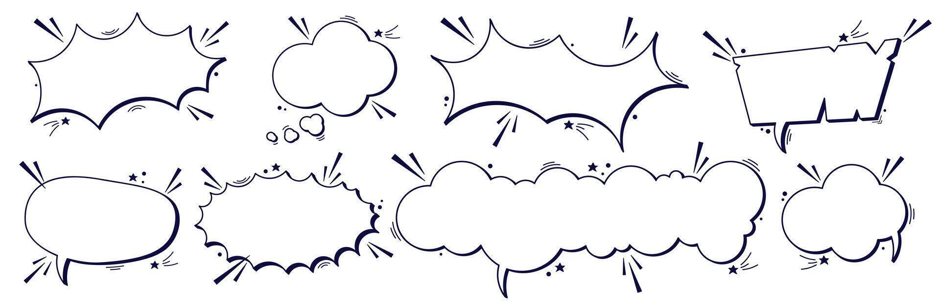 Black and white empty Speech bubbles pack with eight clouds. vector