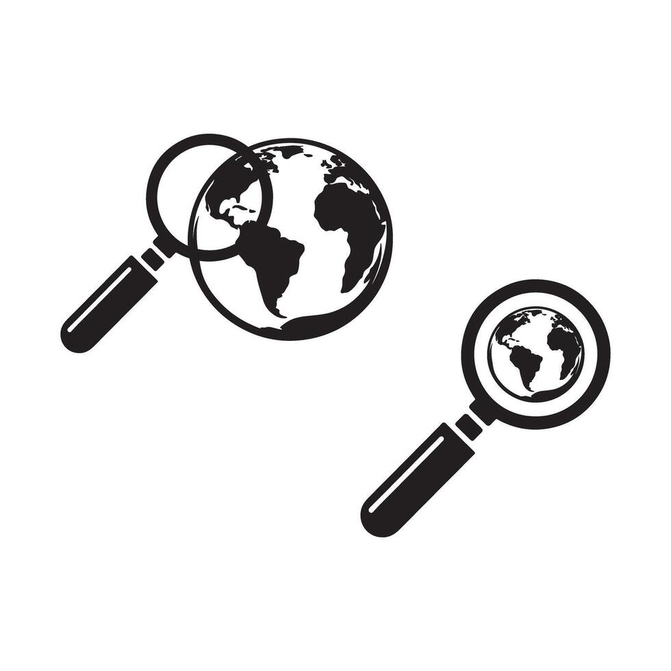 Magnifying glass and globe icon illustration vector