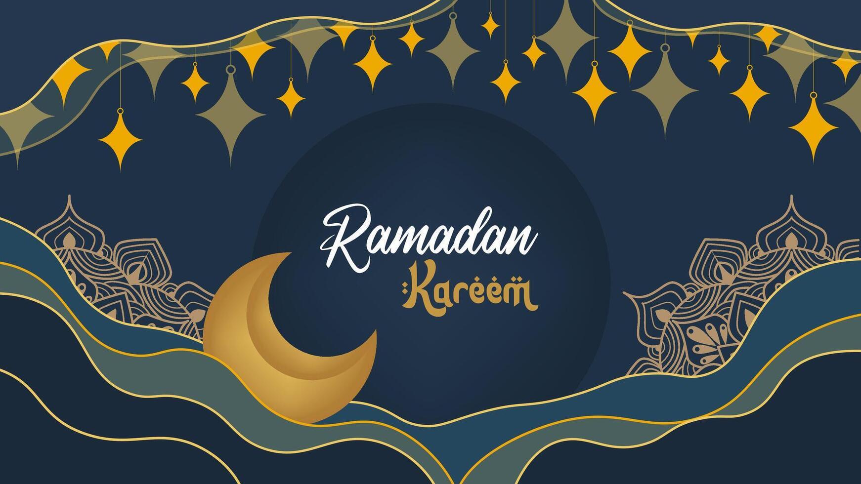 Ramadan kareem greetings with moon and stars vector