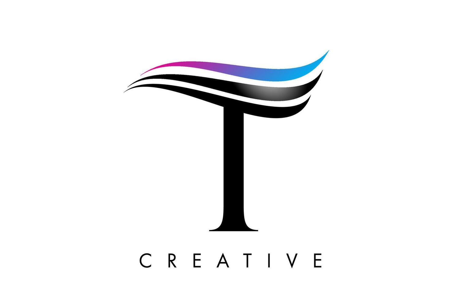 T letter Logo Icon serif font with Creative swoosh curves and elegant design vector