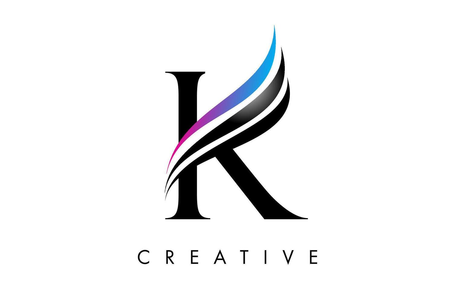 K letter Logo Icon serif font with Creative swoosh curves and elegant design vector