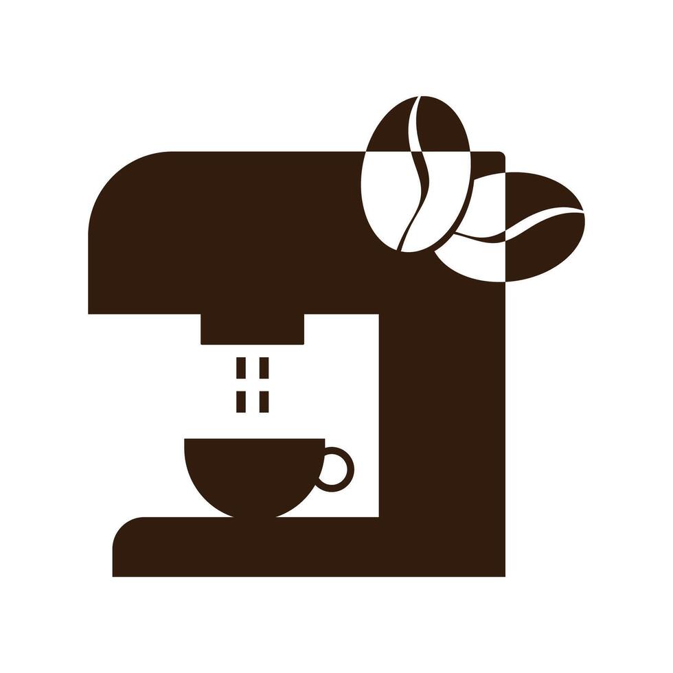 illustration of the coffee machine icon, logo and coffee beans on a white background. vector
