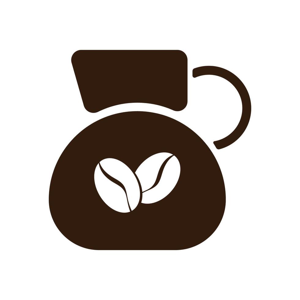 illustration of the icon, logo of a coffee kettle and coffee beans on a white background. vector