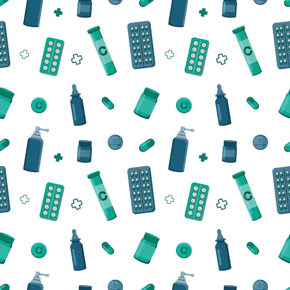 seamless pattern medical items, and preparations. Healthcare and Medicine Symbols Design Element Background. vector