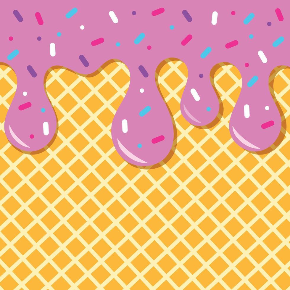 texture of the background of a waffle ice cream cone with pink cream. vector
