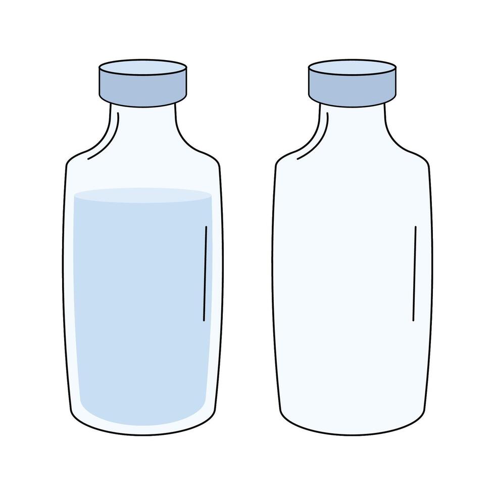 illustration of a set of empty and full glass bottles on a white background. vector