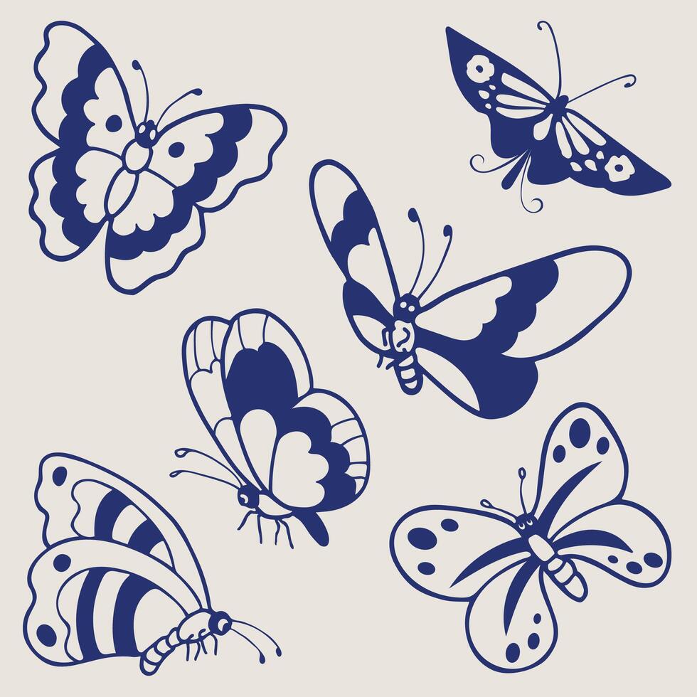 Butterfly silhouette icons illustrations vector