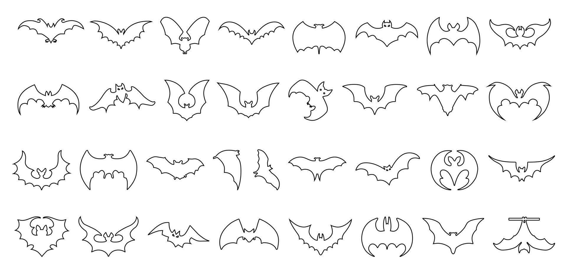 Bats doodle line art icon set collection vector