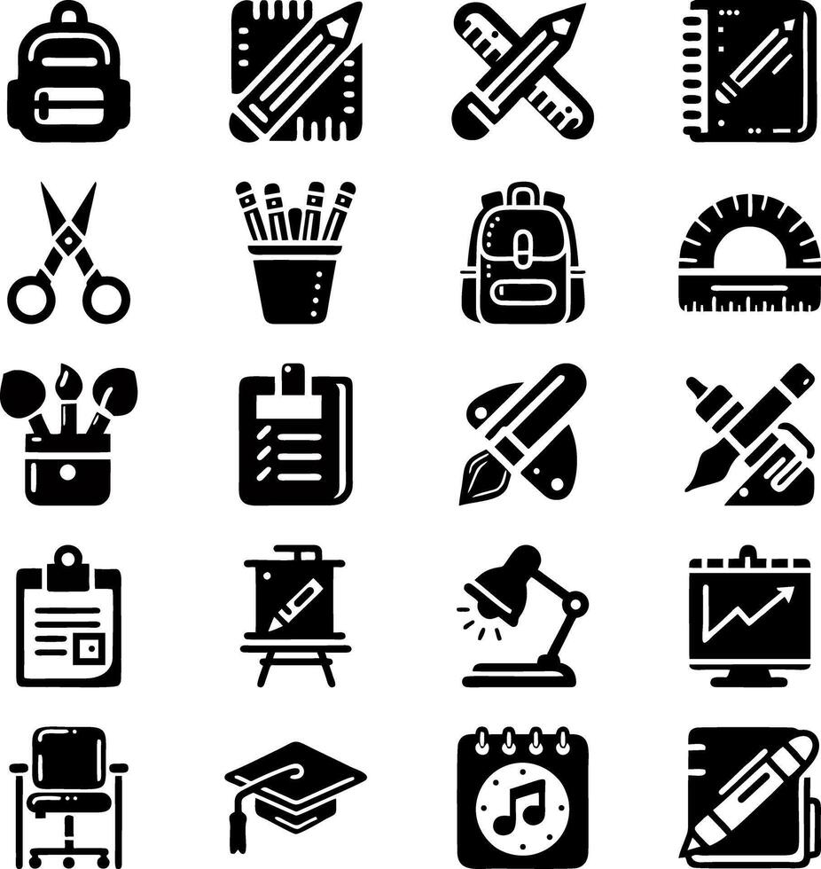 Set of Black and White Educational and Artistic Icons vector