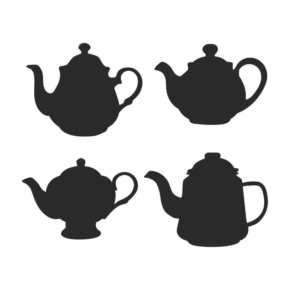 Tea pots, silhouette set, Kettle teapot vector