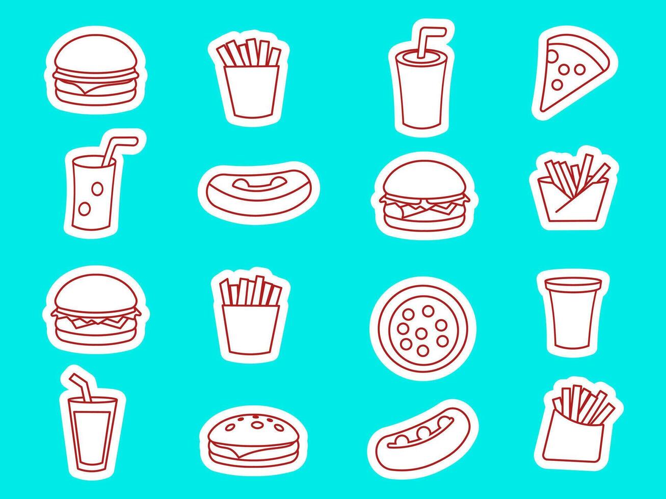 A set Illustration of Fast Food Set Icons with Outline Style vector