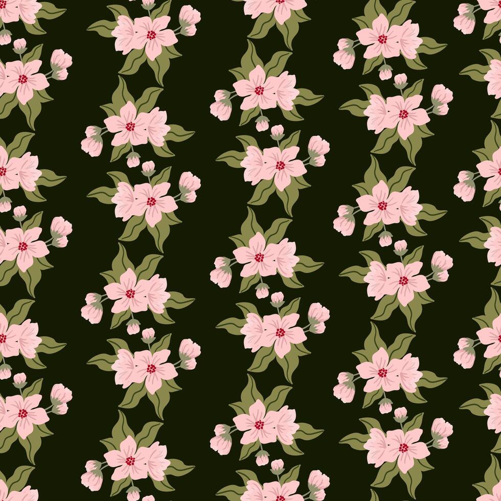 Blooming tree background Cherry blossom seamless pattern. flowers, leaves Spring floral texture vector