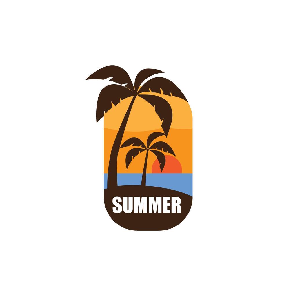 Logo Emblem Summer Coconut Trees with Sunset for your design logo, community vector