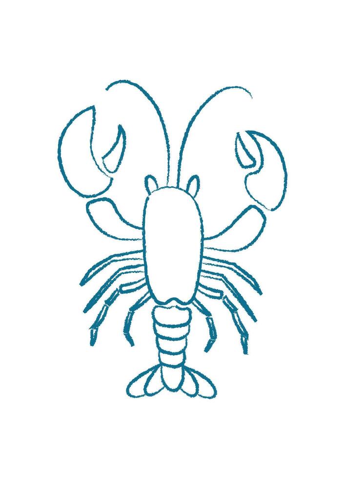 Chalk silhouette lobster. Doodle marine creature with unique shape. Underwater scene in ocean, playful graphic style, ideal for aquarium or seafood related projects. vector