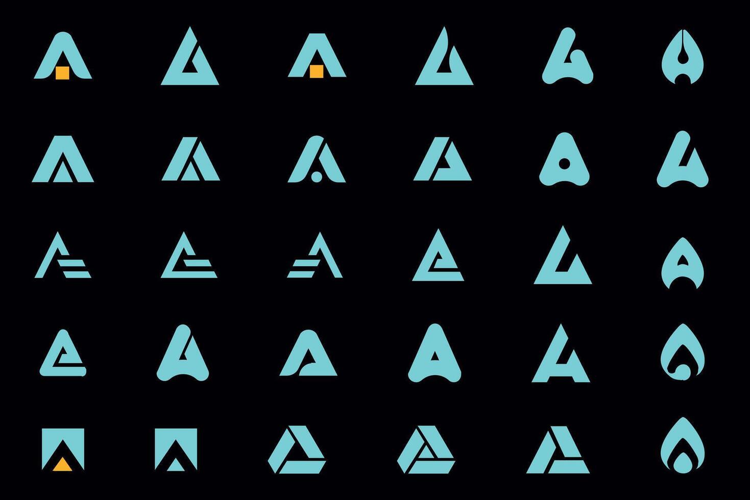 Modern triangular letter A logos. A collection of triangle-shaped logos with a sleek, futuristic look. Perfect for branding, startups, and modern corporate identity vector
