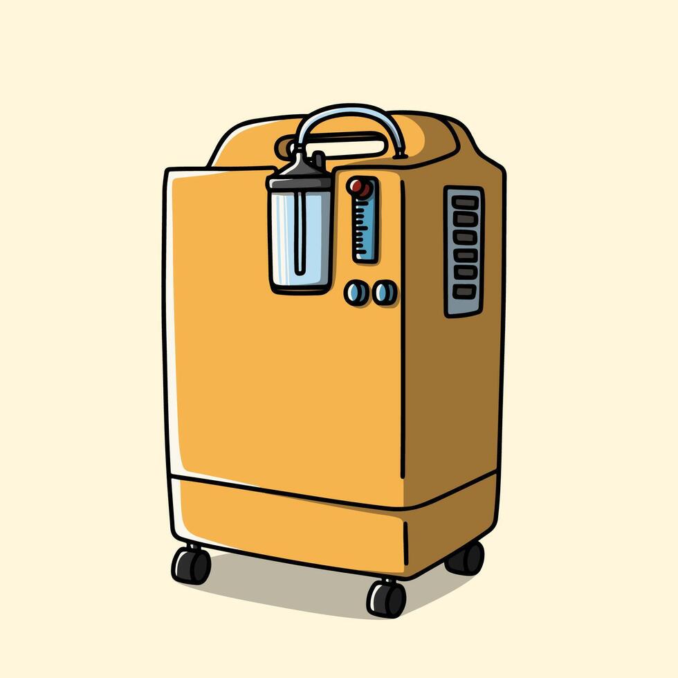 Illustration of a yellow, portable oxygen concentrator tank vector