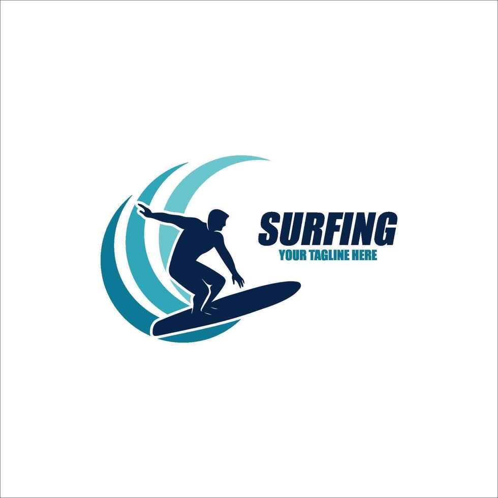 Surfing in beach logo design vector