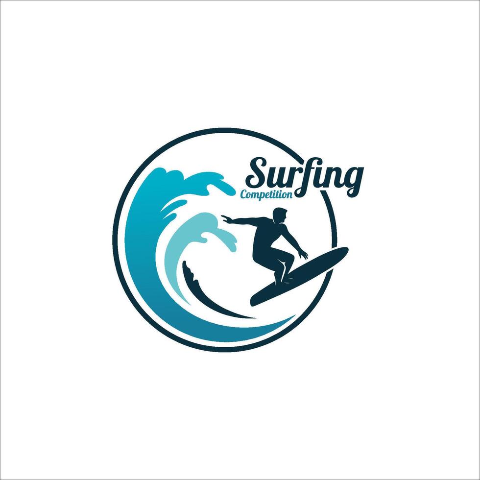 Surfing in beach ocean logo illustration vector