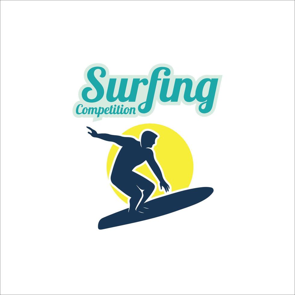 Surfing in beach logo design illustration vector