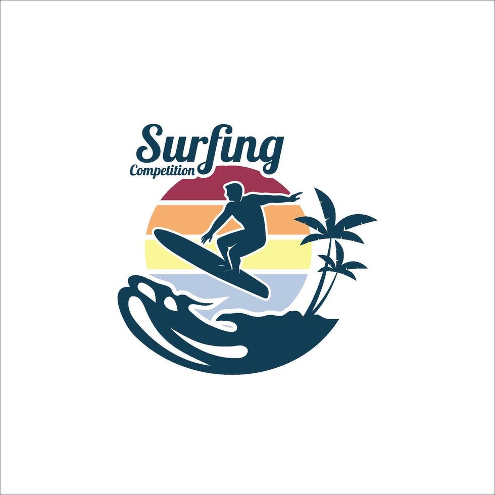 Surfing in beach logo vector