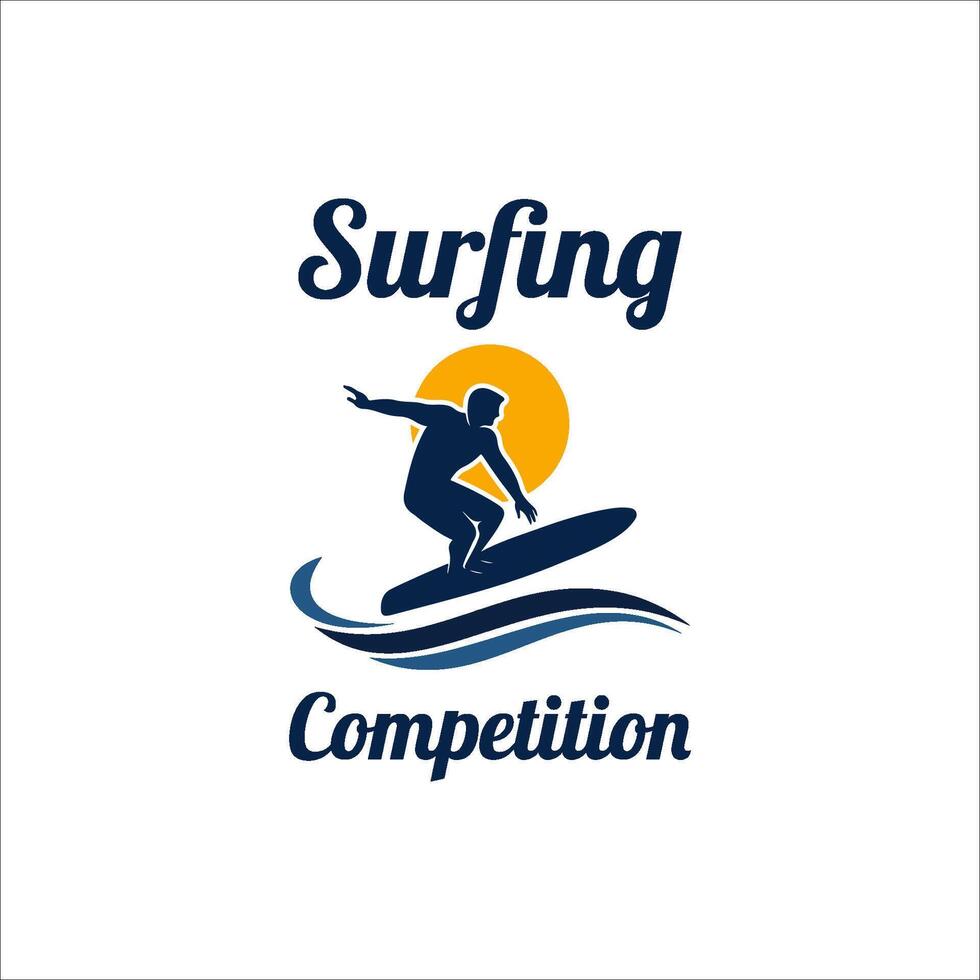 Surfing in beach logo illustration vector