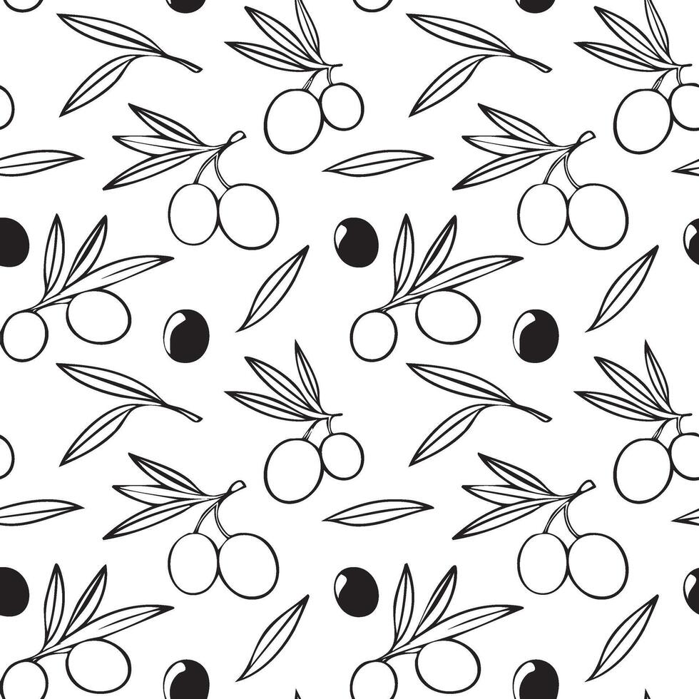 black and white olive and leaves pattern vector