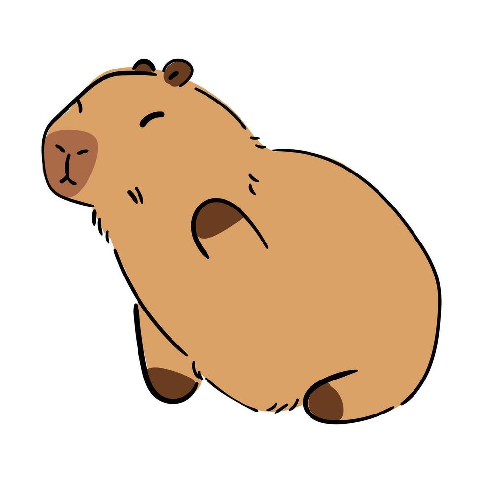 Cute capybara illustration. Funny capibara adorable says hello. South America mammal print. Cartoon flat isolated vector