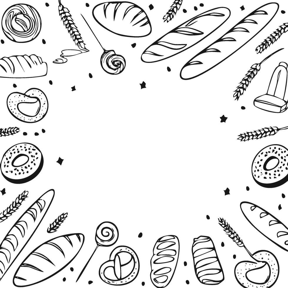 black and white bakery doodle theme with copy space vector