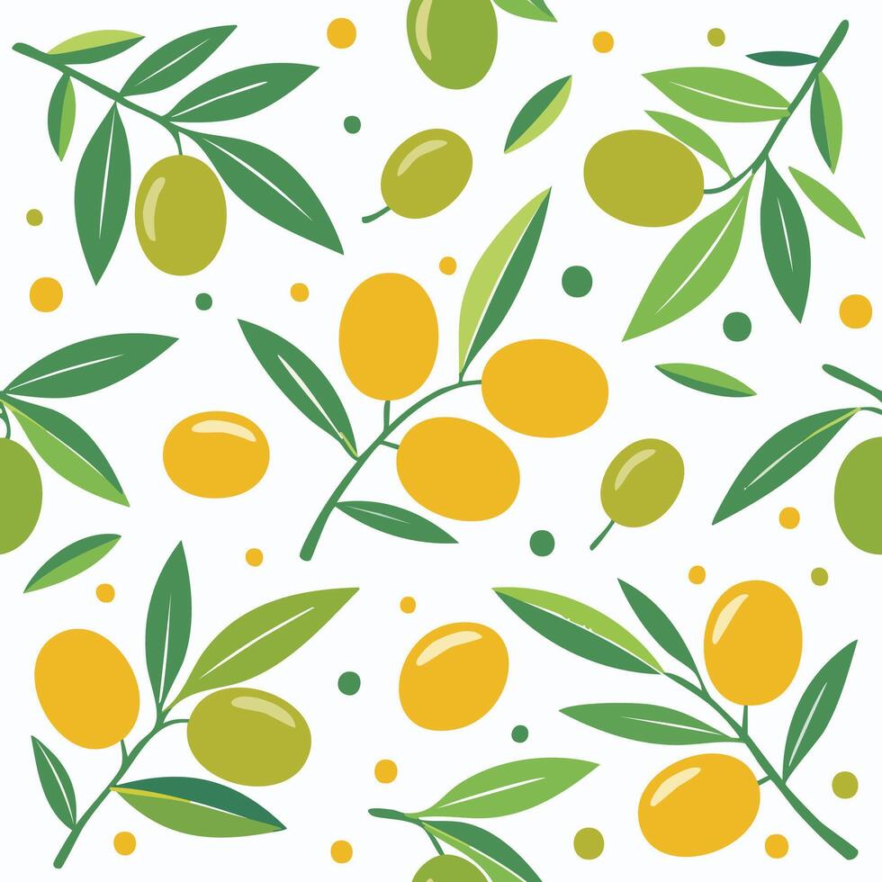 olive and leaves seamless pattern vector