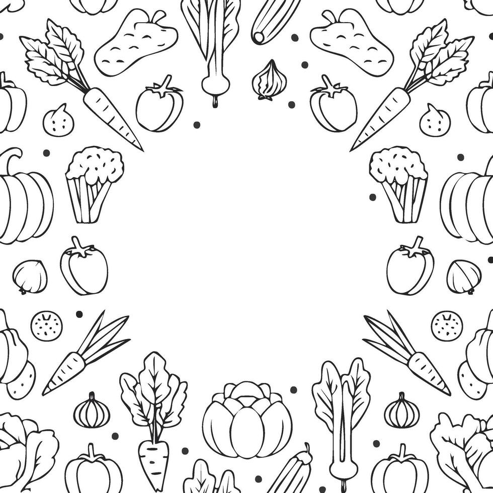 black and white vegetables line art illustration with copy space vector