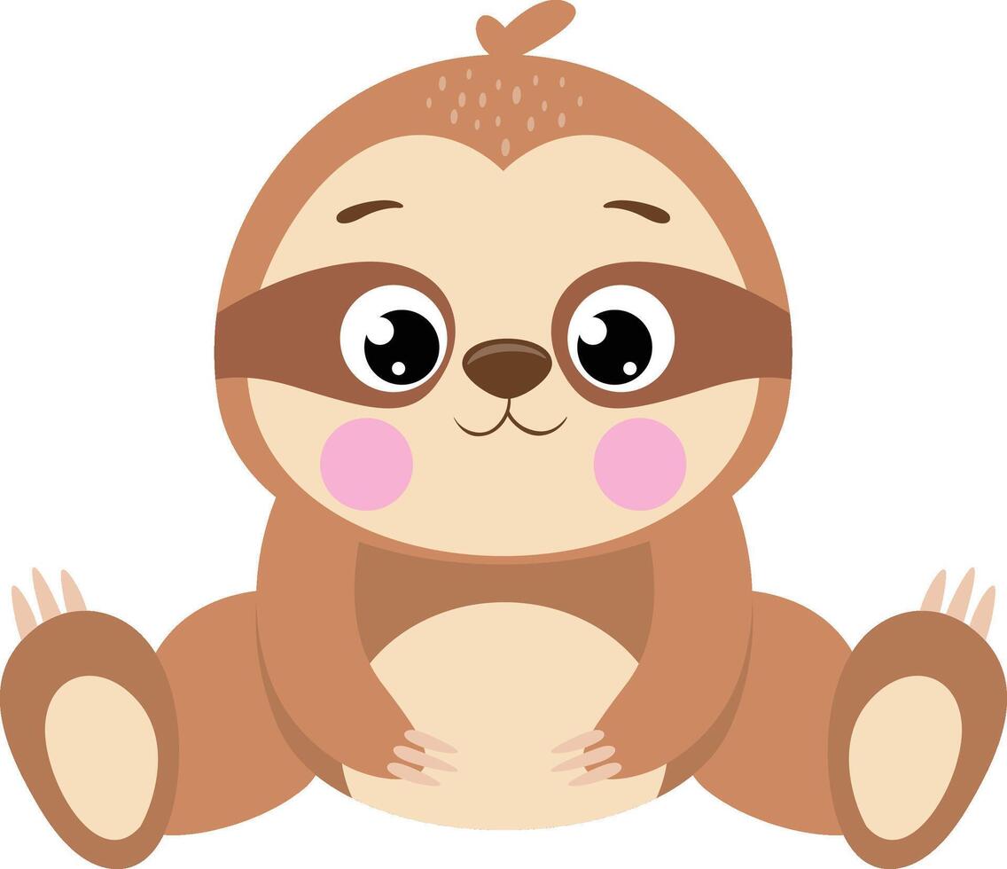 Friendly brown sloth sitting isolated on white vector