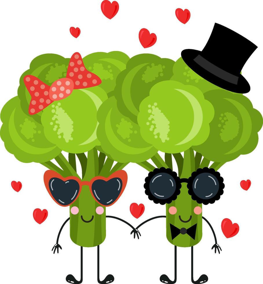 Funny couple of broccolis with sunglasses vector