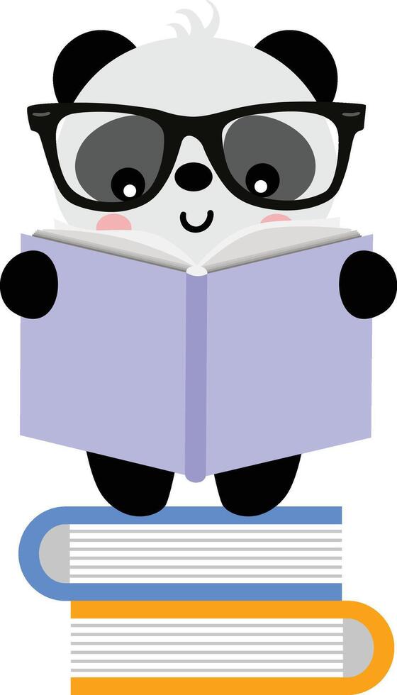 Cute panda reading a book on top of books vector