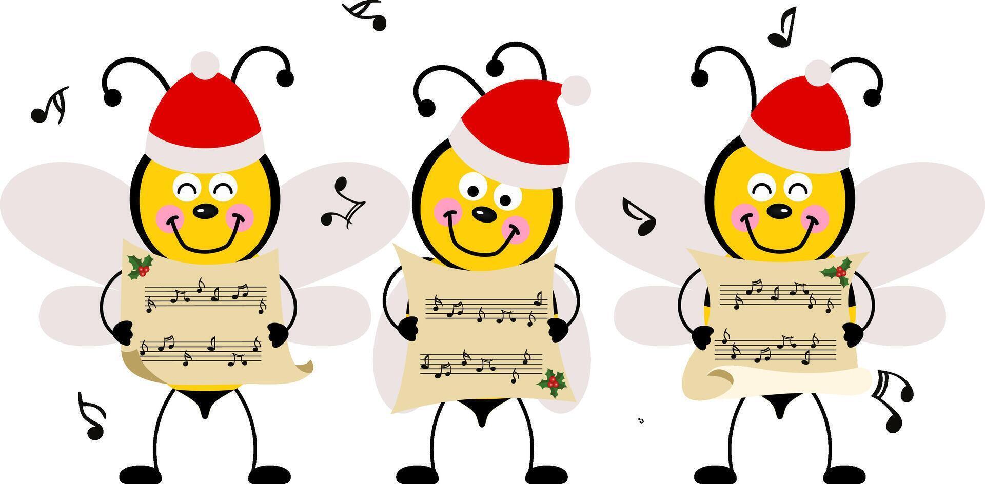 Group of cute bees chorus singing Christmas songs vector