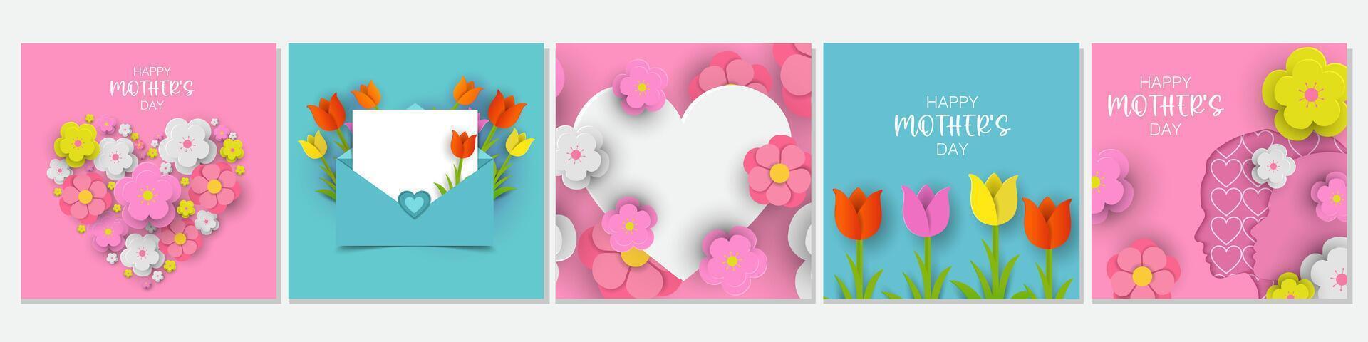 Mother's Day card, banner, poster, flyer, label or cover with flowers and love latter blank space for text, Spring summer mother's day and valentine's day, bright abstract floral design template post vector