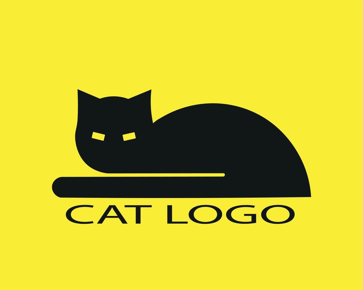 Cat logo design on yellow background vector