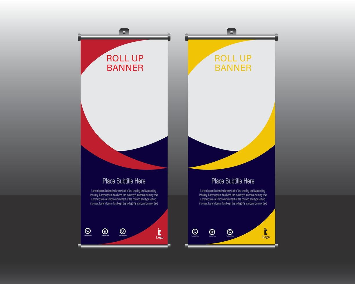 Roll up banner stand design template, Red and Yellow color vector